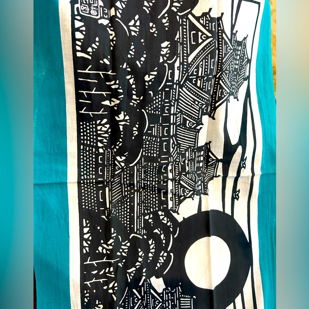 Teal and Black Japanese Art Tapestry